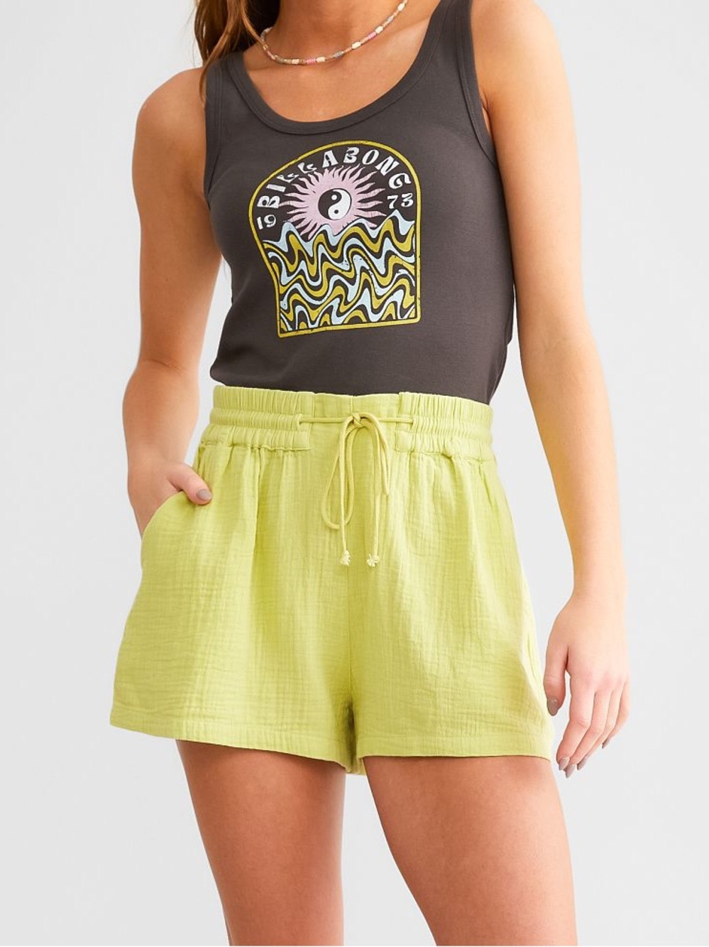 Billabong Day Tripper Cotton Gauze Shorts Light Lime Green XS
